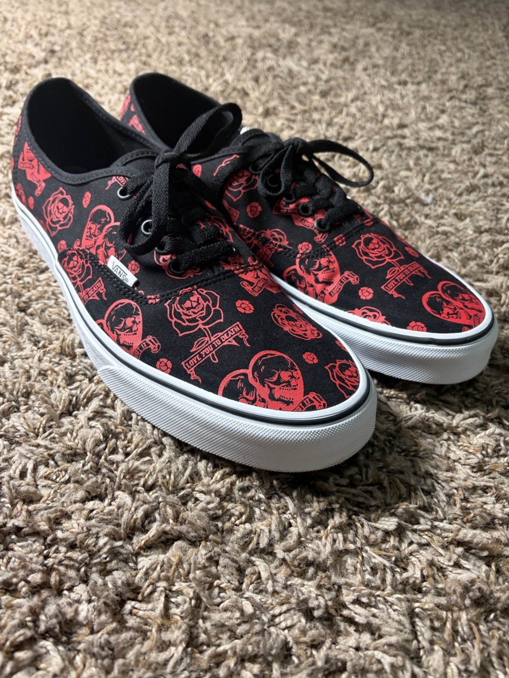 Vans Authentic Love You To Death Skull Rose Shoes Men’s 13 Black Red